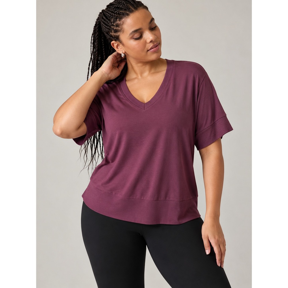 NEW Athleta Step Forward Sweatshirt Tee Aubergine Purple V-Neck Plus Size 2X